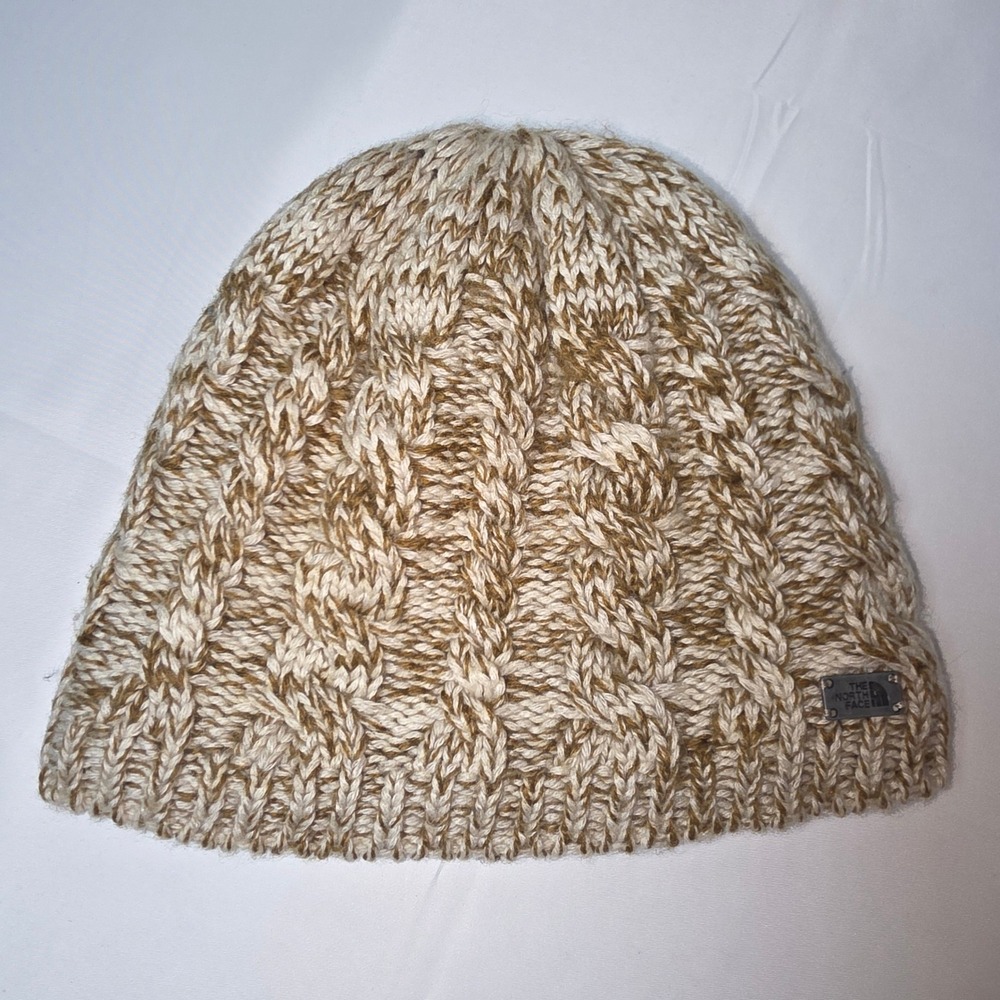 The North Face Cable Knit Beanie Hat Cream Tan Marled Winter Cap One Size‎